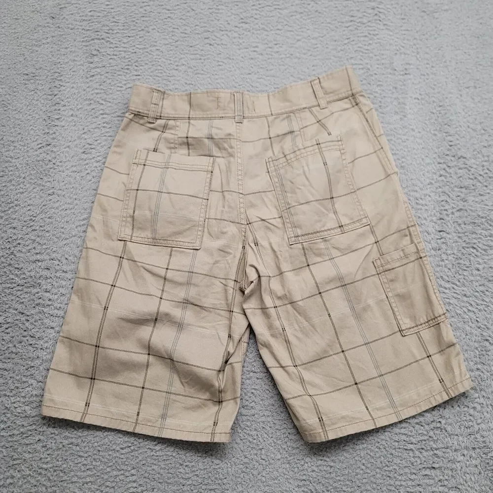 OP Shorts Mens 30 Tan Plaid Flat Front Chino Cotton 10